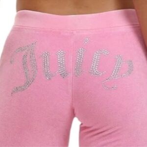 👑🩷JUICY COUTURE Pink Velvet Fleece Pants with Rhinestone Detail Y2K MEDIUM